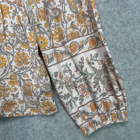 Lucky Brand Womens Peasant Blouse Size L Floral Print V Neck Long Sleeve Boho - Picture 4 of 10